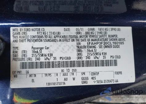 2012 Ford Focus Se z USA, uszkodzony, nr VIN 1FAHP3F20CL160185